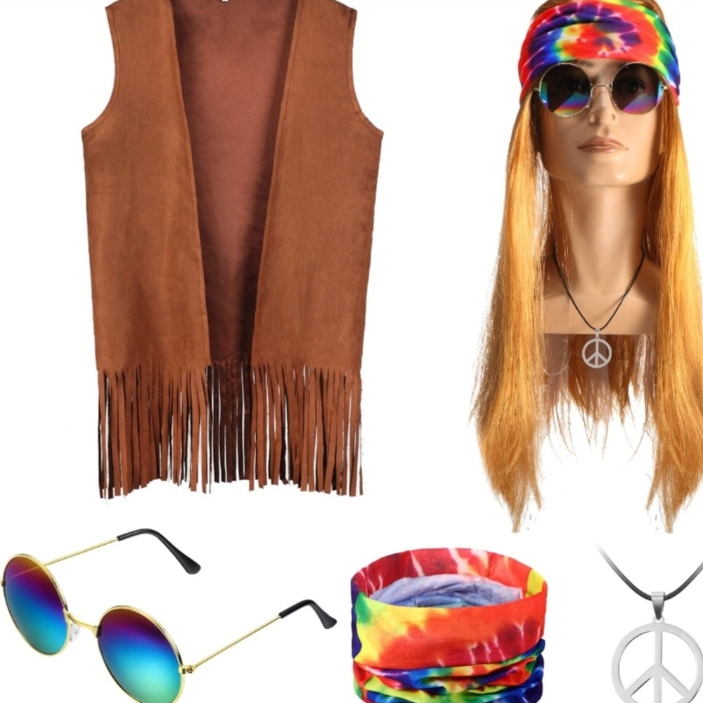 Brown Fringe Vest with Tie-Dye Accessories